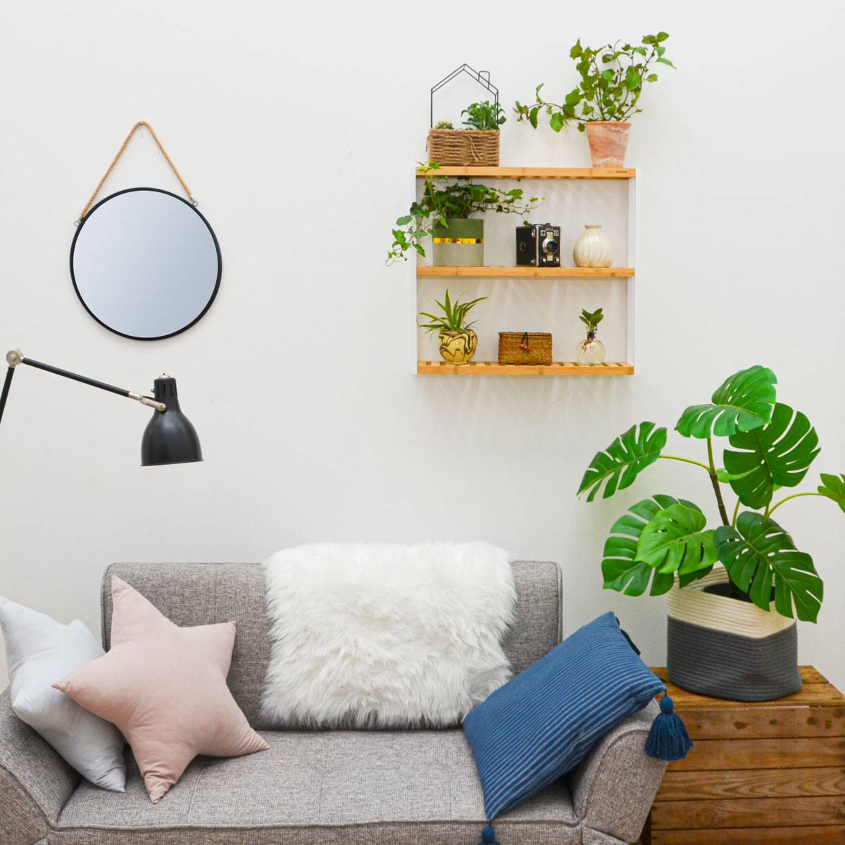 Bambus Wandregal - 60x54x15cm - Bad Küche Hängeregal Holz - Badregal Küchenregal