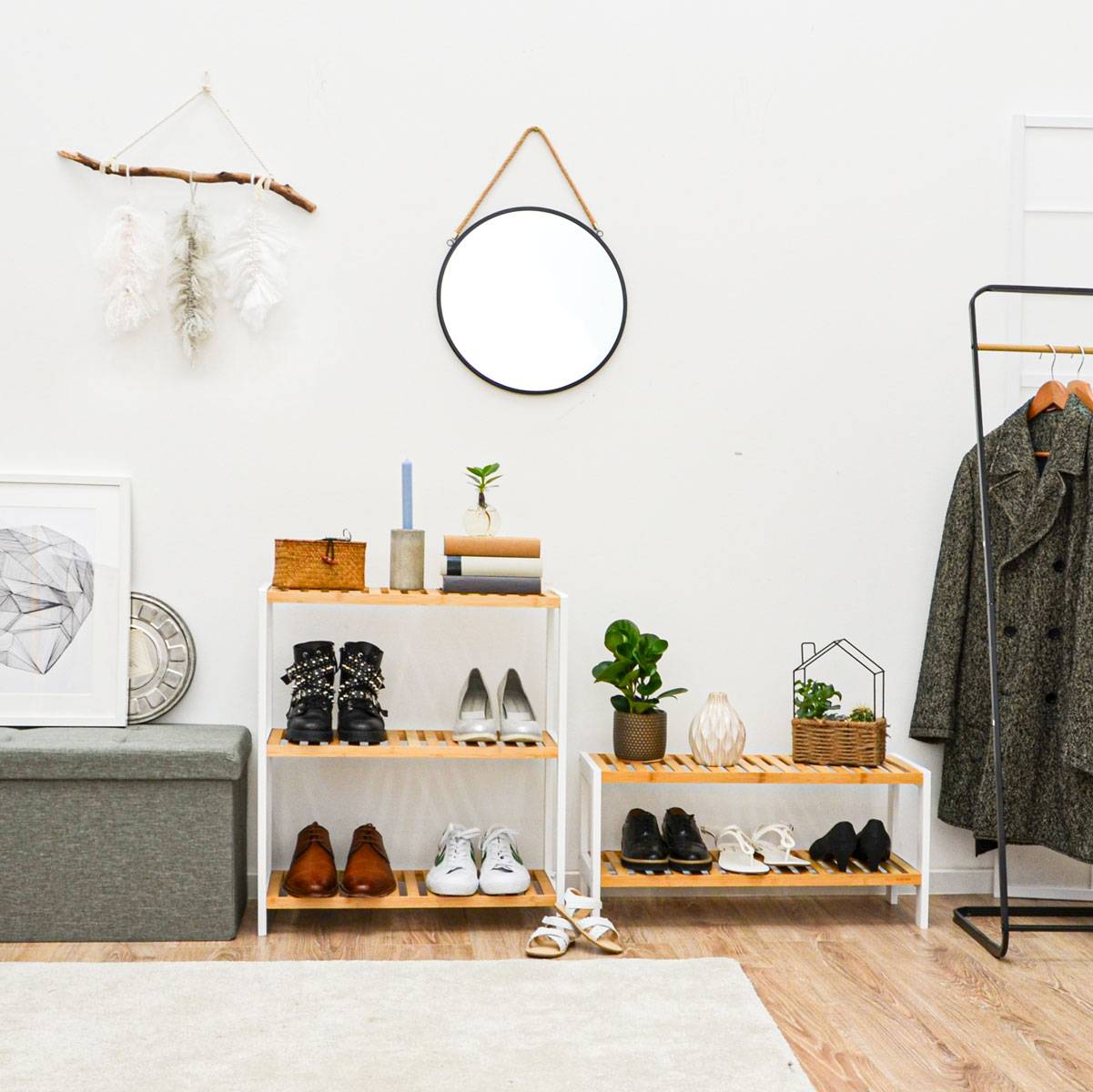 Bambus Schuhregal - 69x60x26cm Holz Regal für Badezimmer Küche Flur Schuhschrank