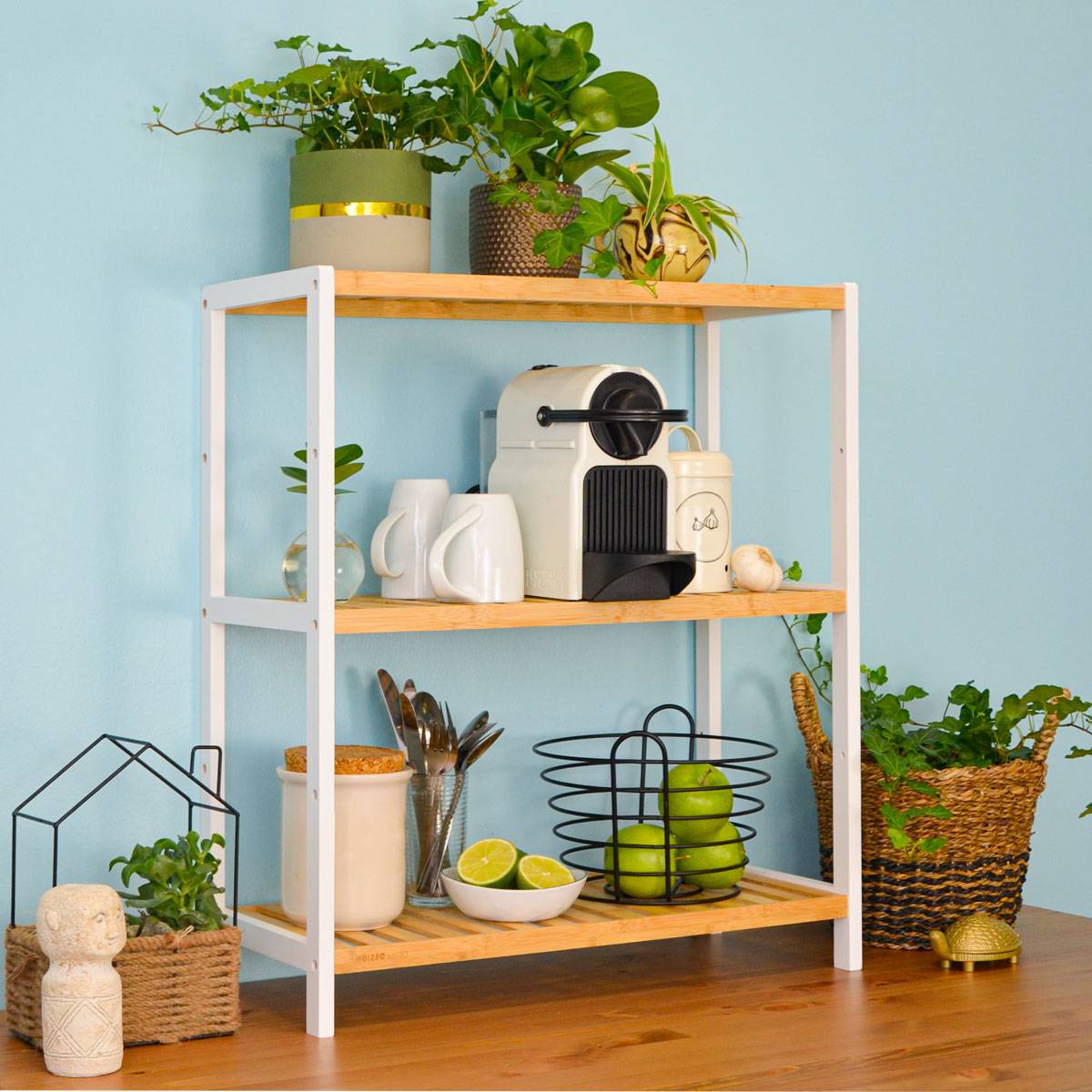 Bambus Schuhregal - 69x60x26cm Holz Regal für Badezimmer Küche Flur Schuhschrank