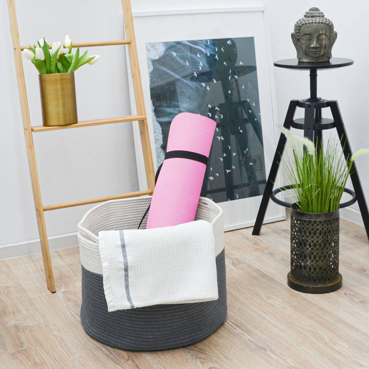 3er Baumwoll Seilkorb Set Boho Aufbewahrungskorb Wäschekorb Kinderzimmer rund