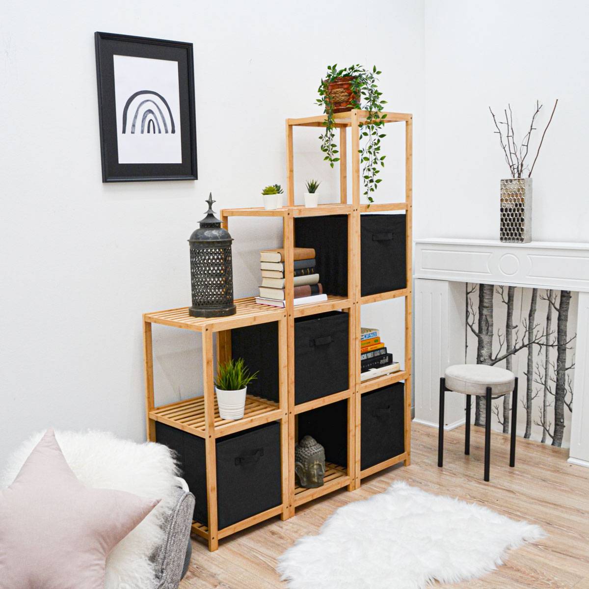 4er Set Aufbewahrungsbox für Kallax Regal - 33x38x33 Stoff Box mit Griff - Black