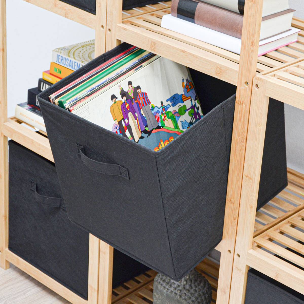 4er Set Aufbewahrungsbox für Kallax Regal - 33x38x33 Stoff Box mit Griff - Black