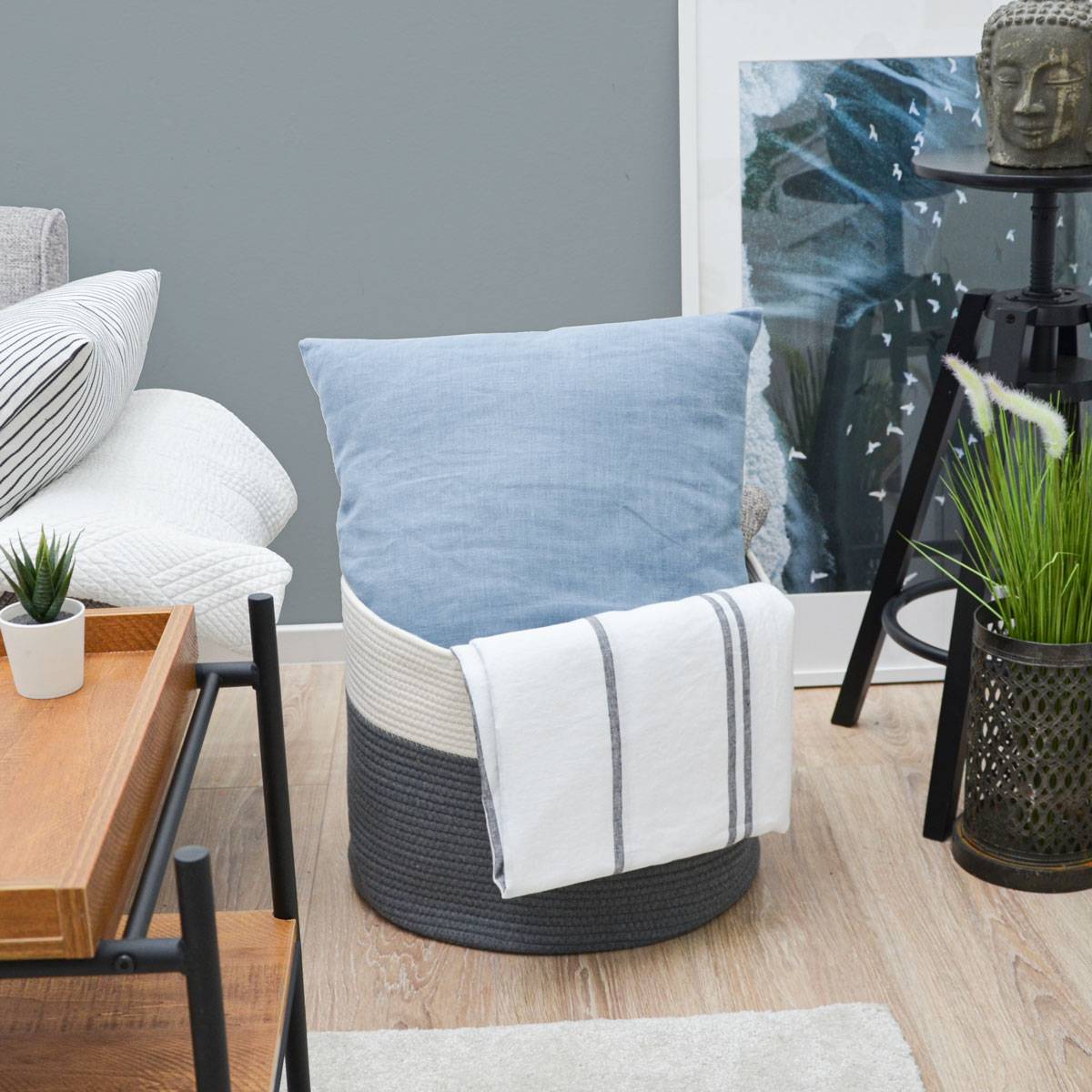 Ø43x33 Baumwoll Seilkorb 45L Aufbewahrungskorb Boho Wäschekorb Kinderzimmer Korb