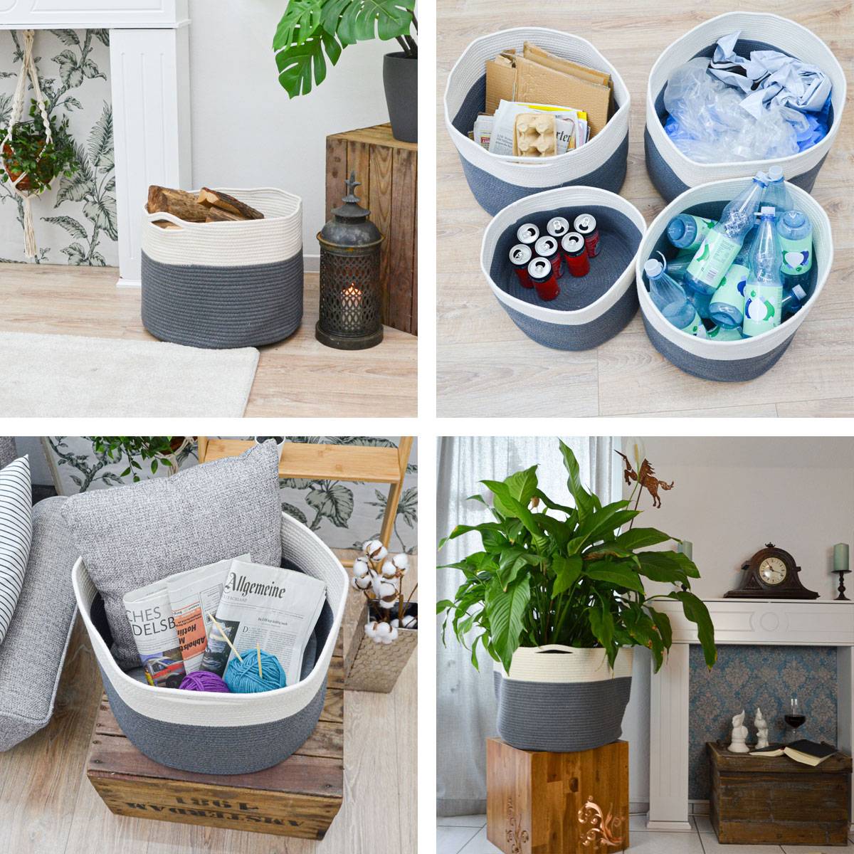 Ø43x33 Baumwoll Seilkorb 45L Aufbewahrungskorb Boho Wäschekorb Kinderzimmer Korb