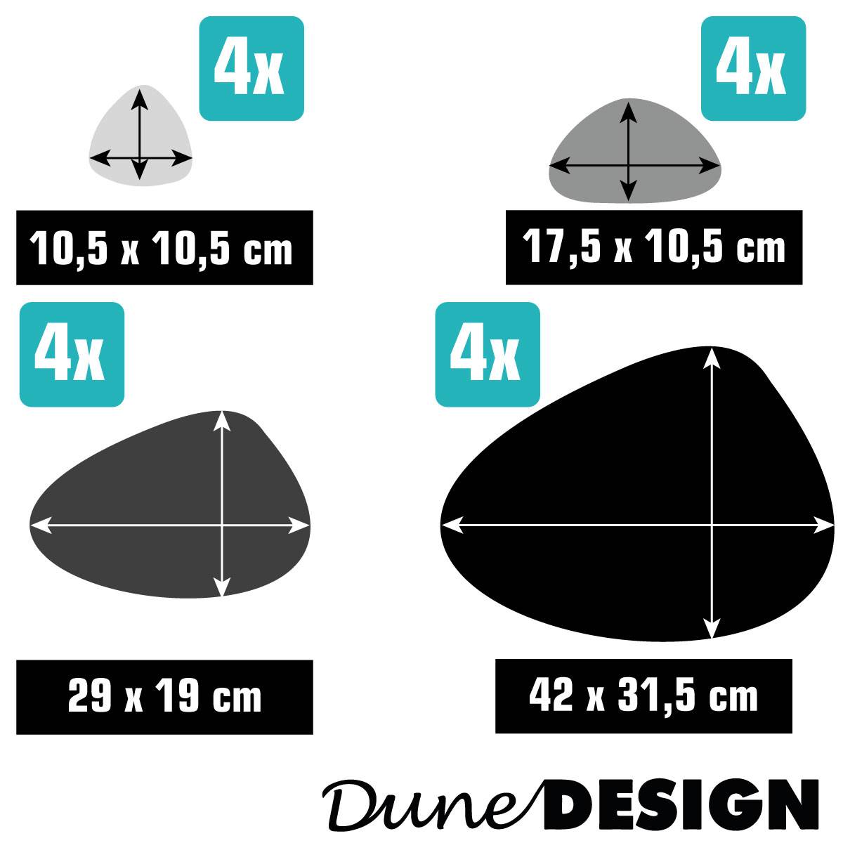 Flusskiesel Tischset Filz 16 Teile Platzset + Untersetzer für 4 Abwaschbar Grau