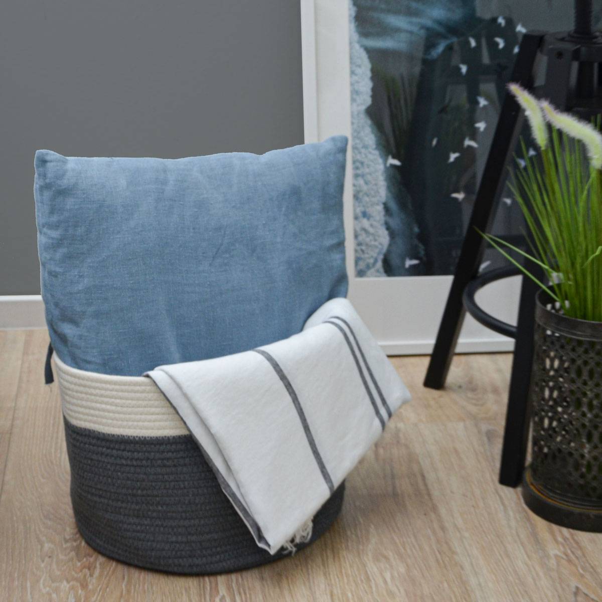 Ø34x25 Baumwoll Seilkorb 20L Aufbewahrungskorb Boho Wäschekorb Kinderzimmer Korb