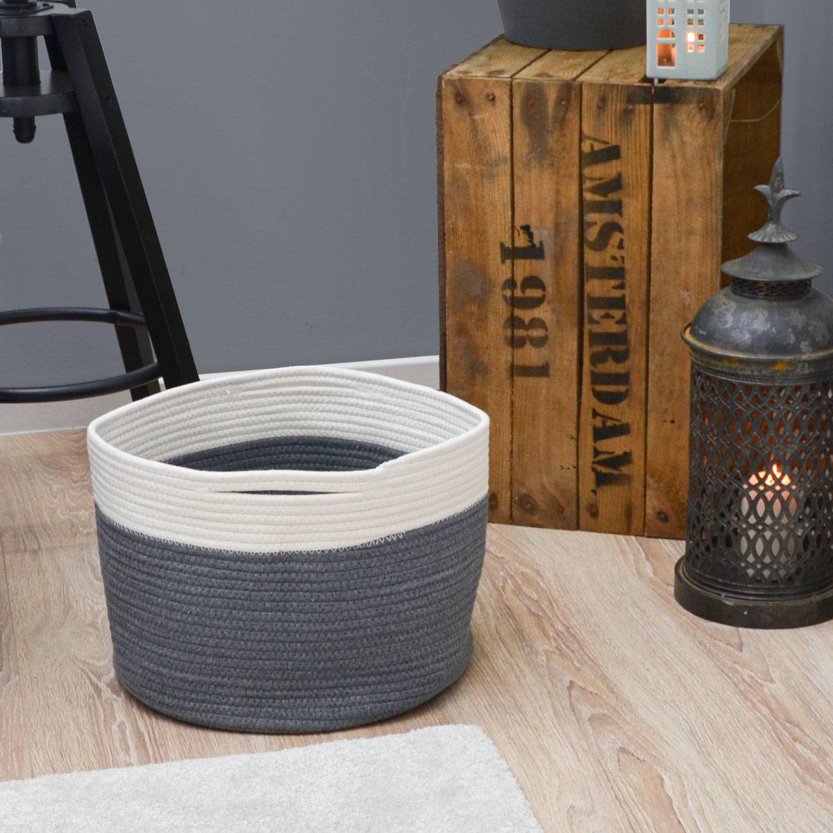 Ø34x25 Baumwoll Seilkorb 20L Aufbewahrungskorb Boho Wäschekorb Kinderzimmer Korb