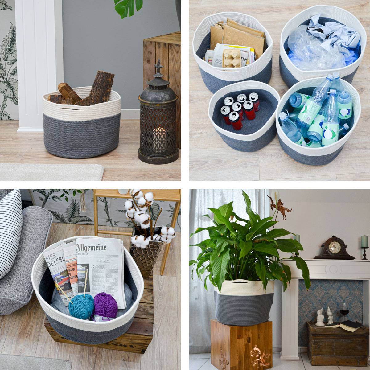 Ø34x25 Baumwoll Seilkorb 20L Aufbewahrungskorb Boho Wäschekorb Kinderzimmer Korb