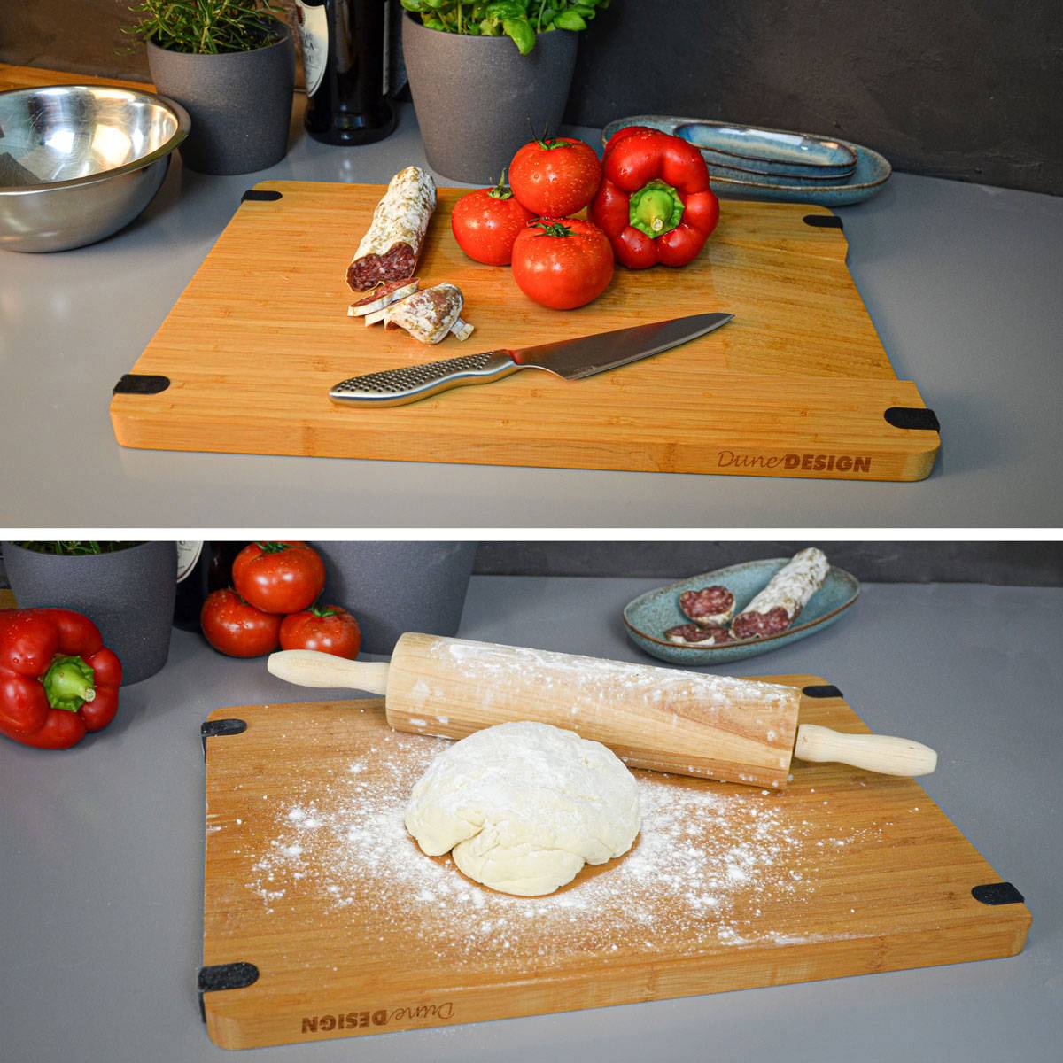 Massiv Holz Schneidebrett mit Ausguss 44x30x2cm Antirutsch Bambus Brett XL