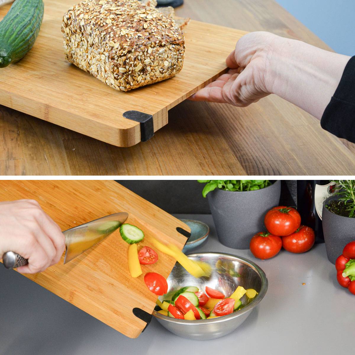 Massiv Holz Schneidebrett mit Ausguss 44x30x2cm Antirutsch Bambus Brett XL