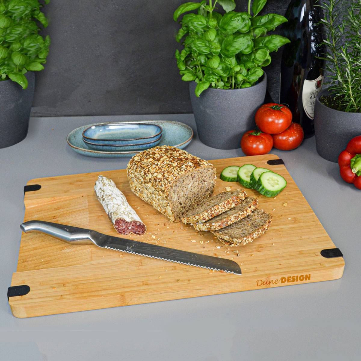 Massiv Holz Schneidebrett mit Ausguss 44x30x2cm Antirutsch Bambus Brett XL