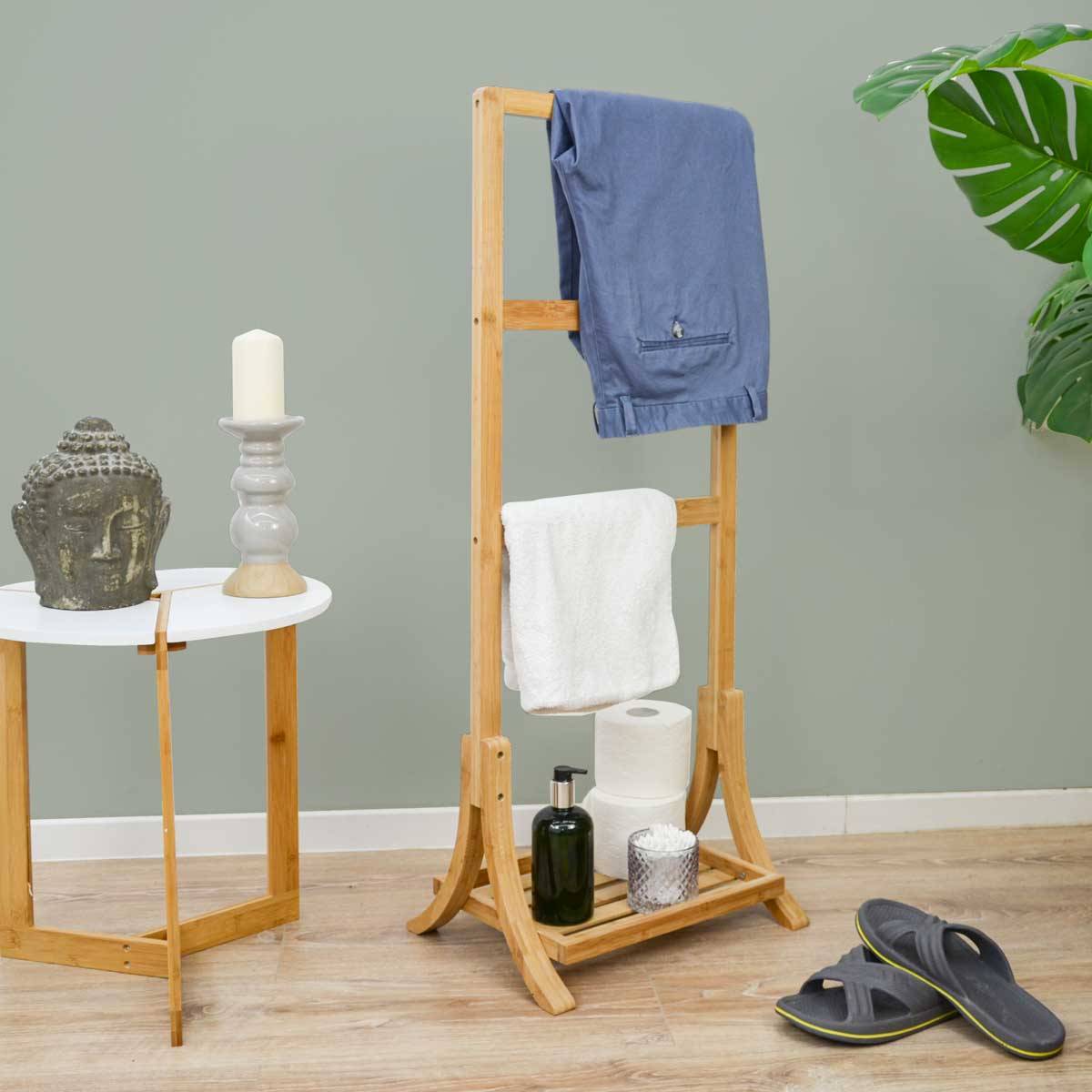 Nachhaltiger Bambus Handtuchständer 40x30x102 Kleiderständer Bad Handtuchhalter