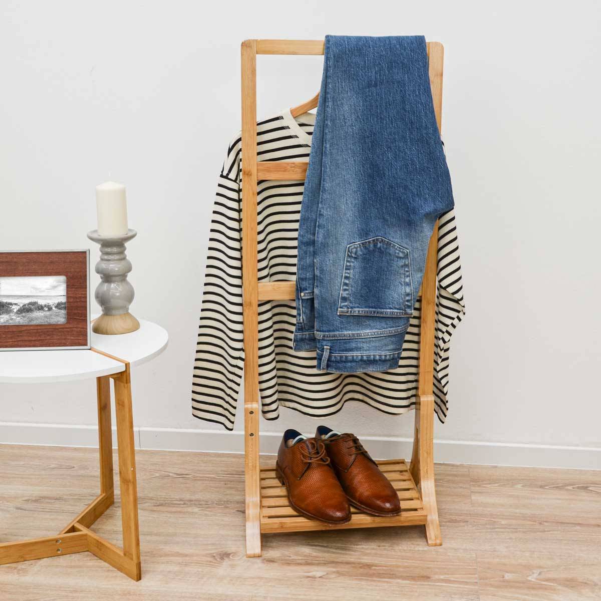 Nachhaltiger Bambus Handtuchständer 40x30x102 Kleiderständer Bad Handtuchhalter