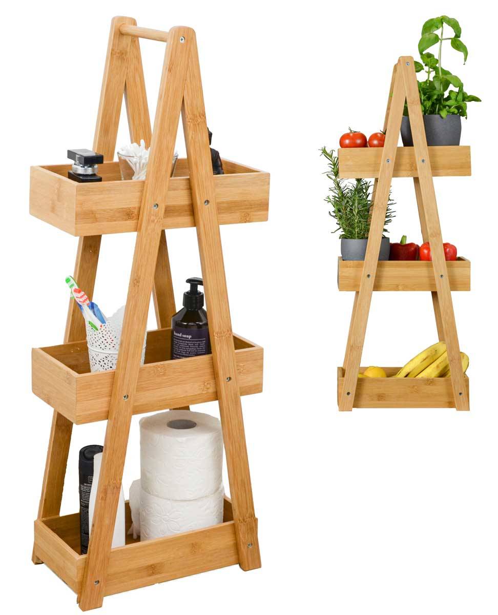 100% Bambus Badregal mit 3 Körben 30x18x80 Küche Bad WC Holz Regal Badezimmer