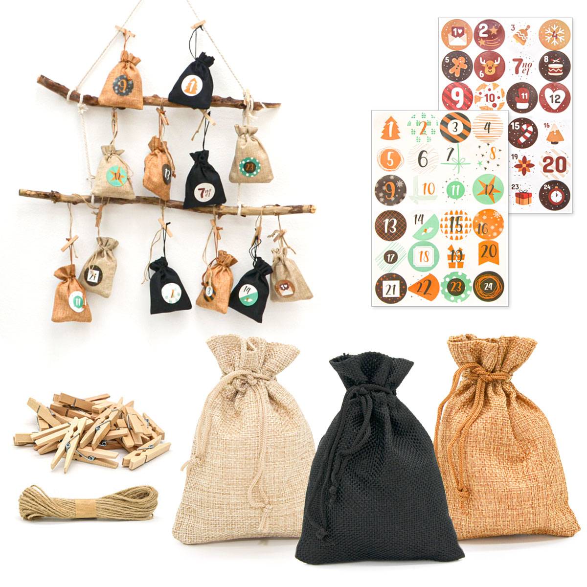 DIY Adventskalender zum Befüllen - 24 Geschenk Säckchen - Komplettes Bastelset
