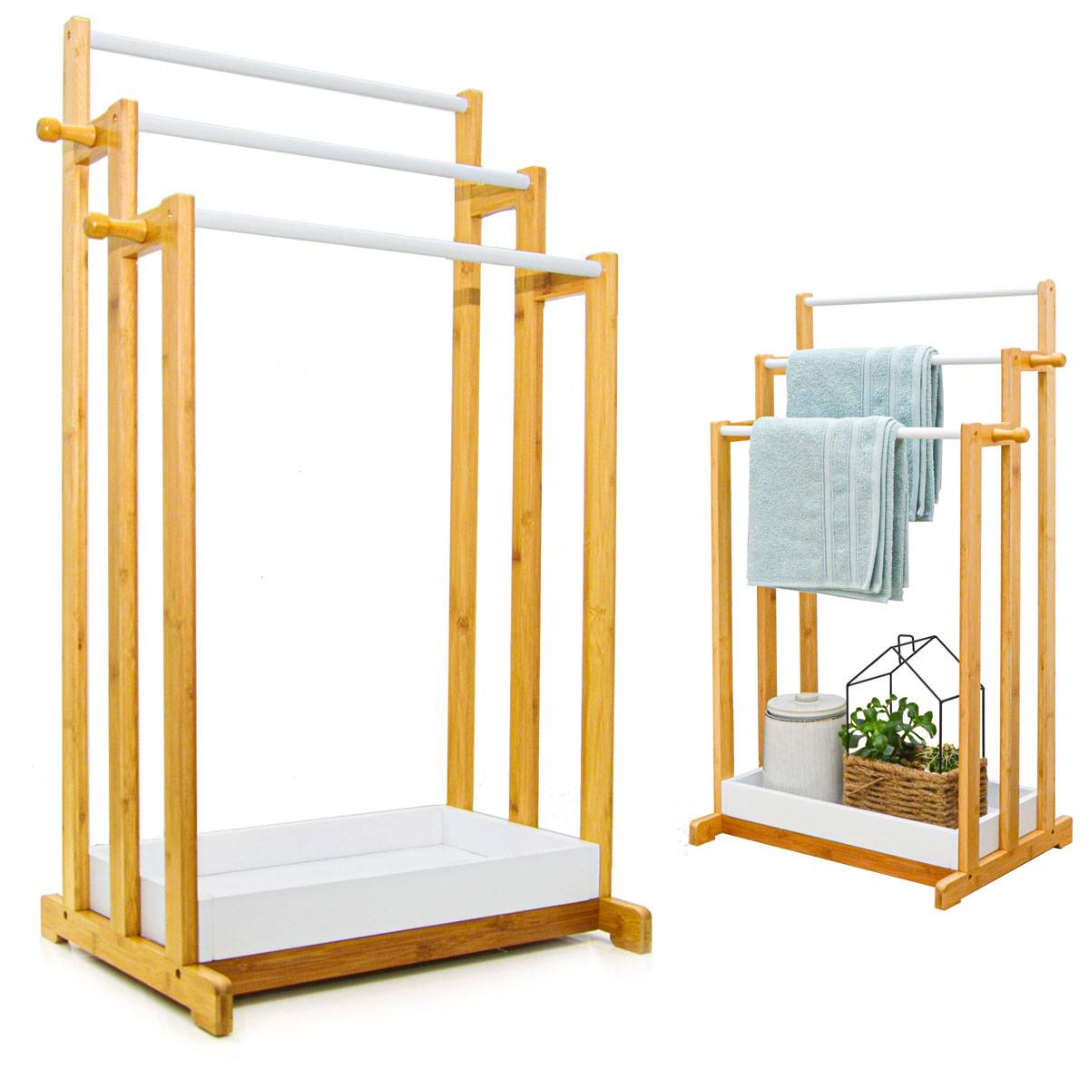 3 Stangen Bambus Handtuchhalter 45x35x84 Bad Handtuchständer Holz - Freistehend