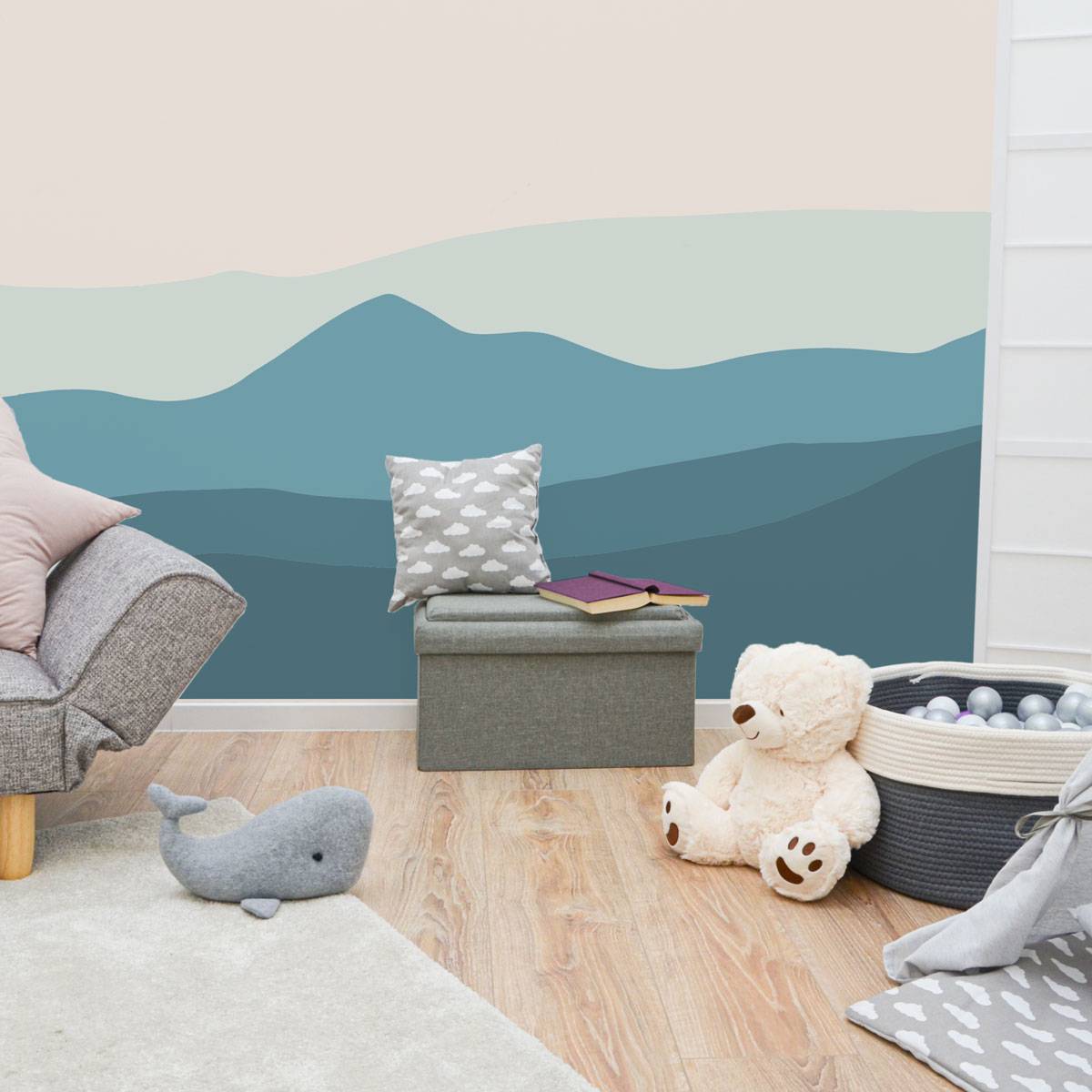 Kinder Aufbewahrungsbox mit Bauplatte - 53x27x30 Sitzbank - Baustein Spieltisch