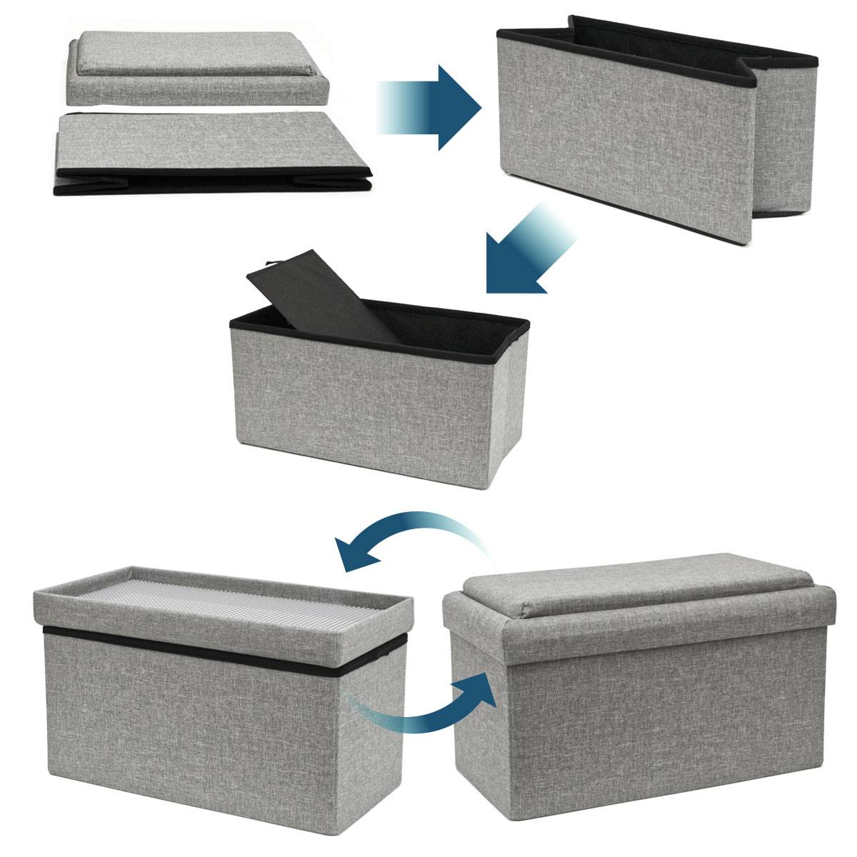 Kinder Aufbewahrungsbox mit Bauplatte - 53x27x30 Sitzbank - Baustein Spieltisch