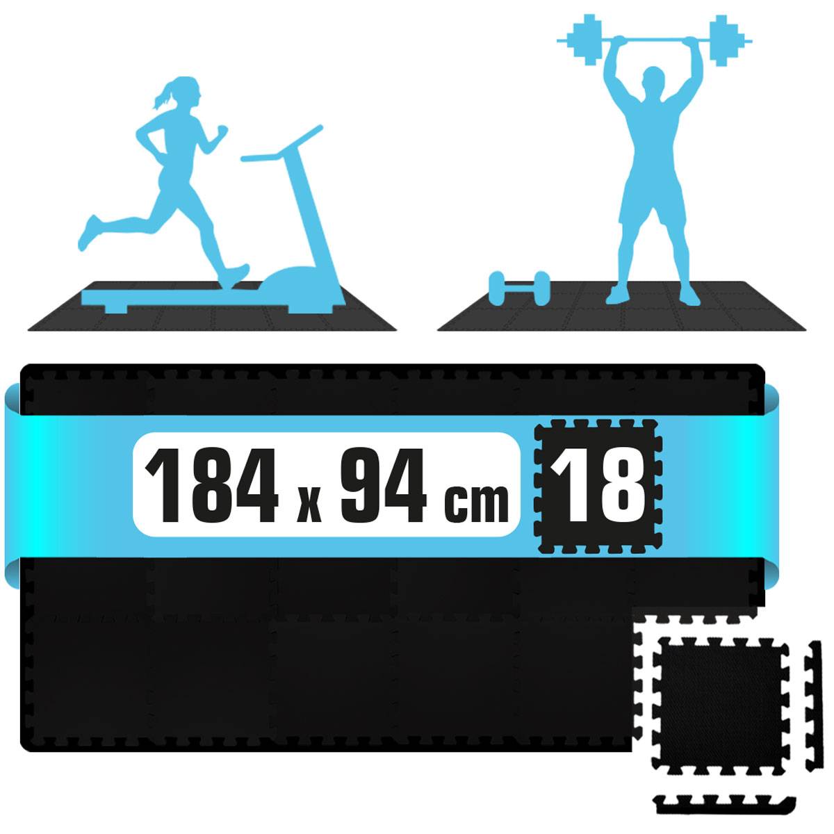 18x Fitness Bodenschutzmatte - 30x30 EVA Matte Sport Bodenmatte für Fitnessraum