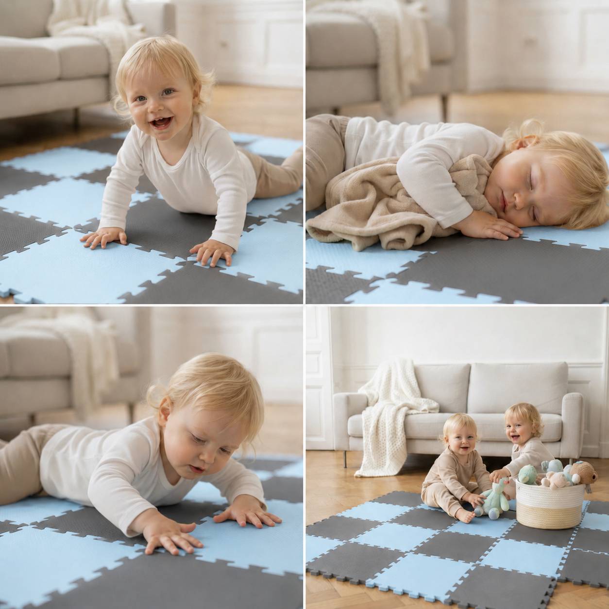 18 Teile Baby Kinder Puzzlematte ab Null - 30x30 Puzzle Spielmatte Krabbelmatte