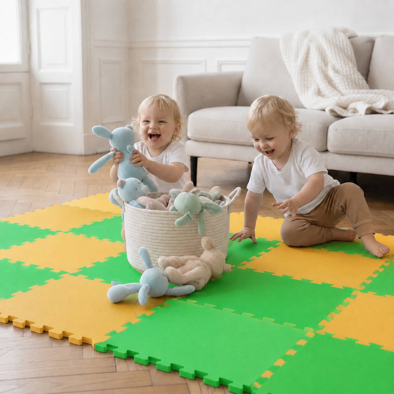 18 Teile Baby Kinder Puzzlematte ab Null - 30x30 Puzzle Spielmatte Krabbelmatte