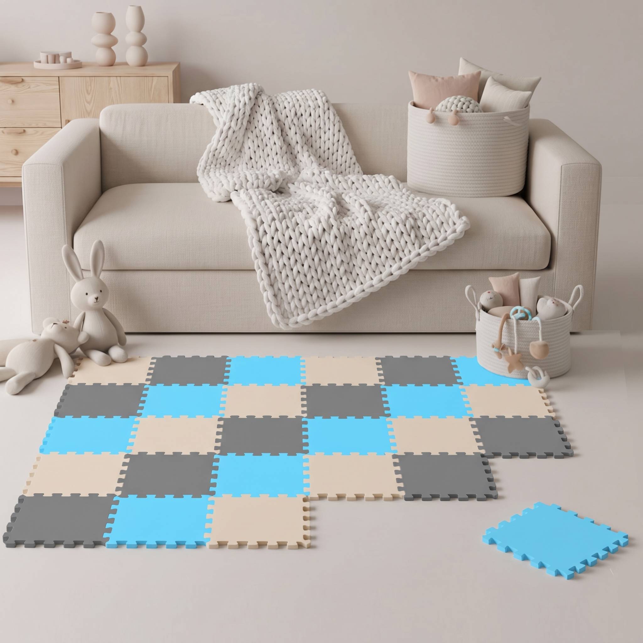 27 Teile Baby Kinder Puzzlematte ab Null - 30x30 Puzzle Spielmatte Krabbelmatte