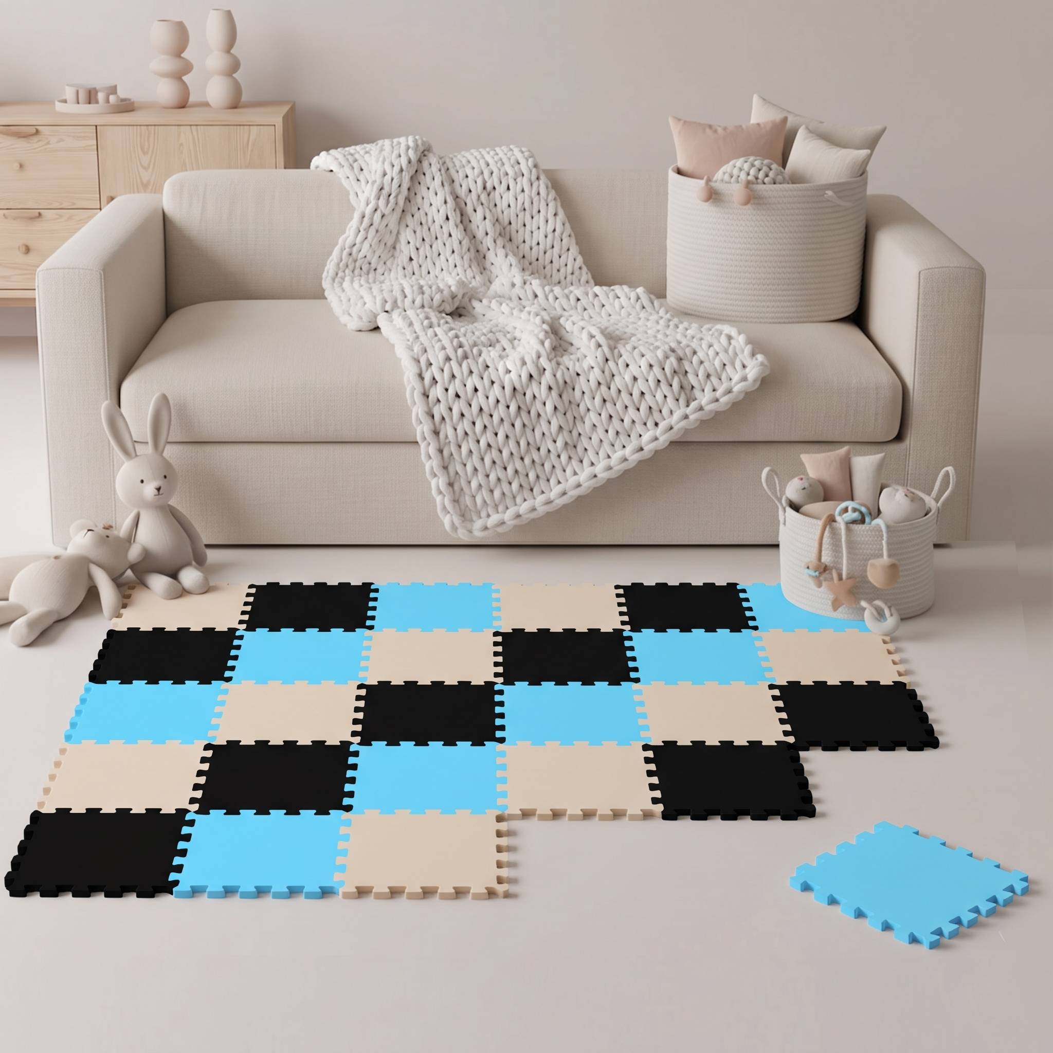 27 Teile Baby Kinder Puzzlematte ab Null - 30x30 Puzzle Spielmatte Krabbelmatte