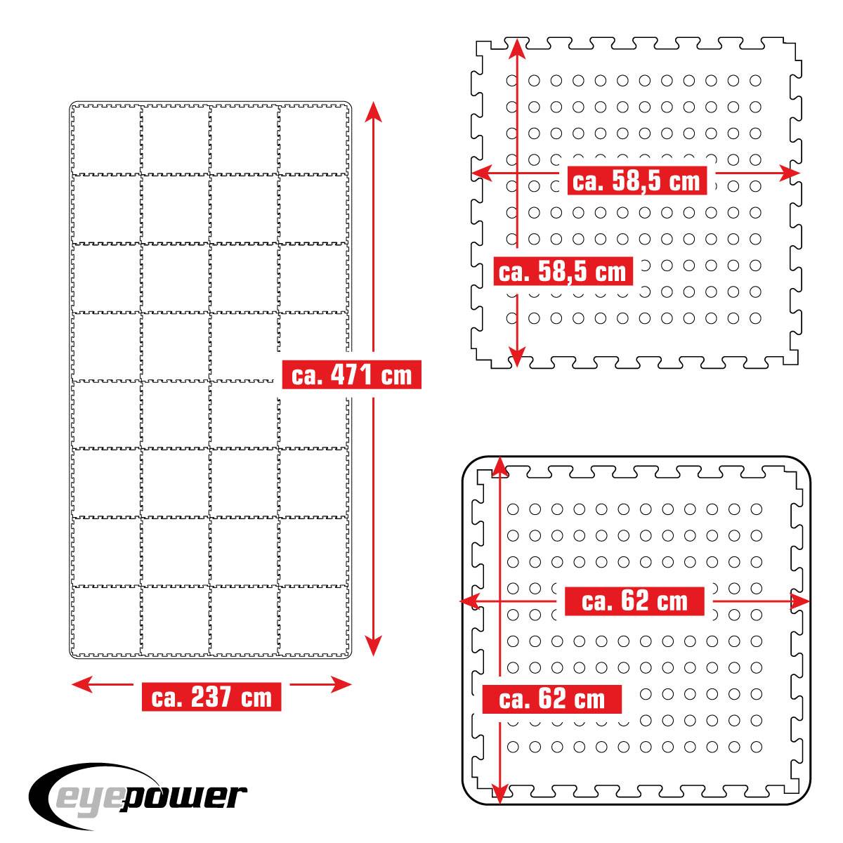11,2 m² Poolunterlage - 32 EVA Matten 62x62 - Unterlegmatten Set Pool Unterlage