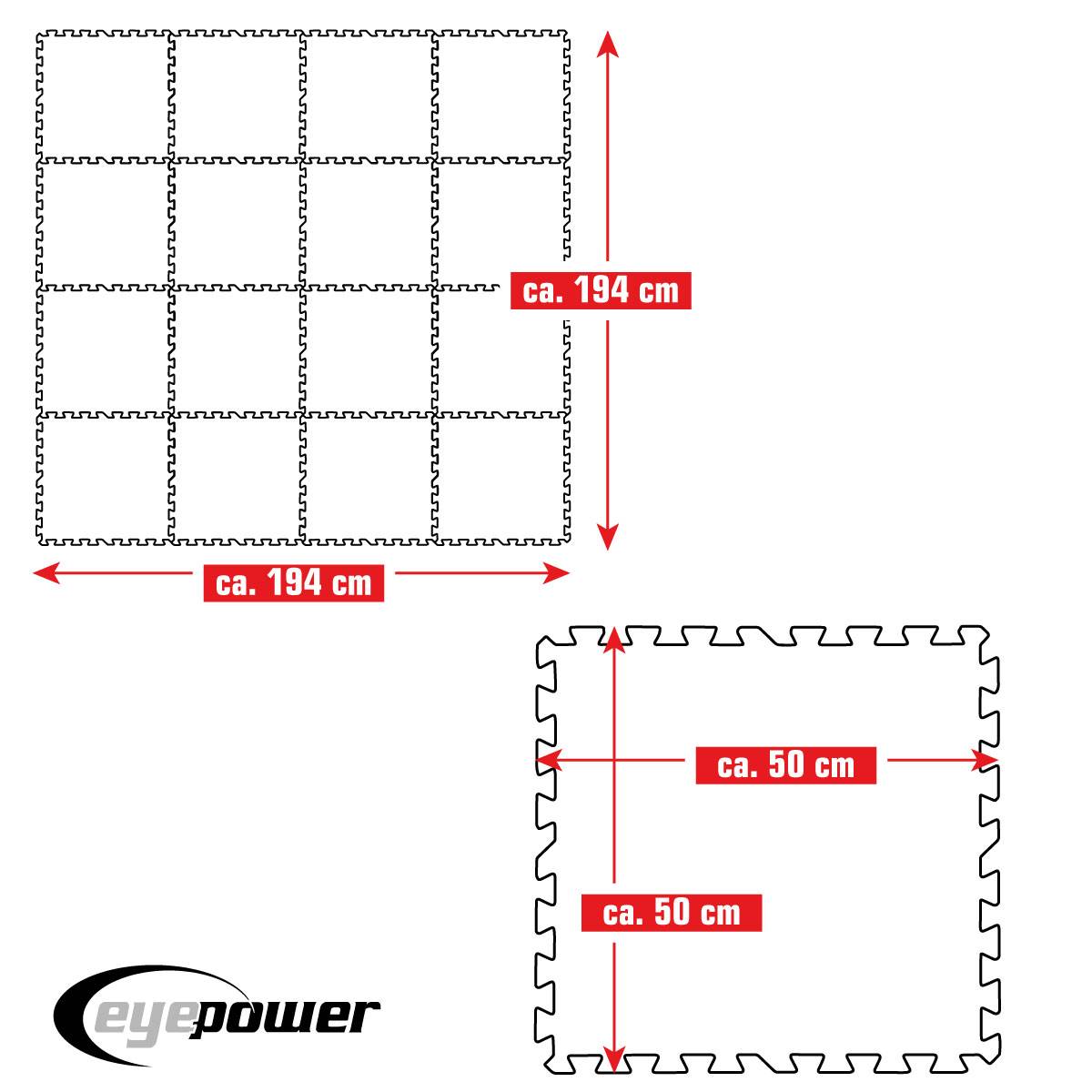 3,8 m² Poolunterlage - 16 EVA Matten 50x50 Pool Unterlage - Unterlegmatten Set