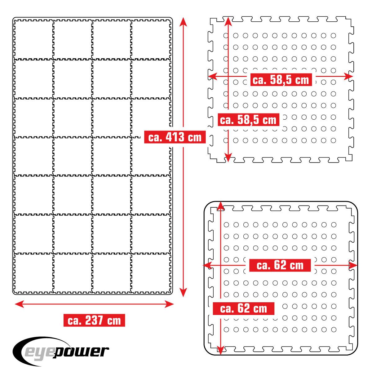 9,8 m² Poolunterlage - 28 EVA Matten 62x62 - Unterlegmatten Set - Pool Unterlage