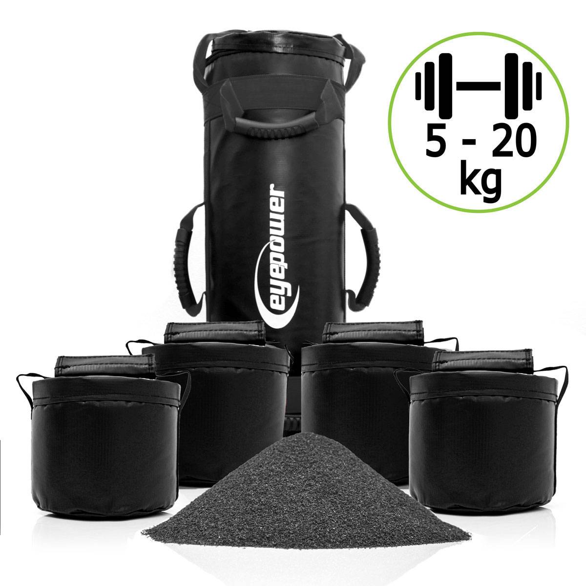 20kg Power Bag mit 4 Kettlebell Gewichten - 20x60 Home Training Sandbag 6 Griffe