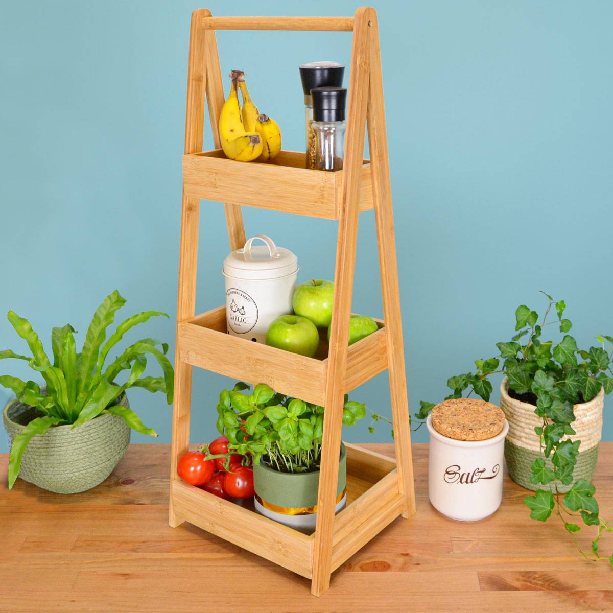 100% Bambus Badregal mit 3 Körben - 30x26x78 Küche Bad WC - Holz Regal für Bad