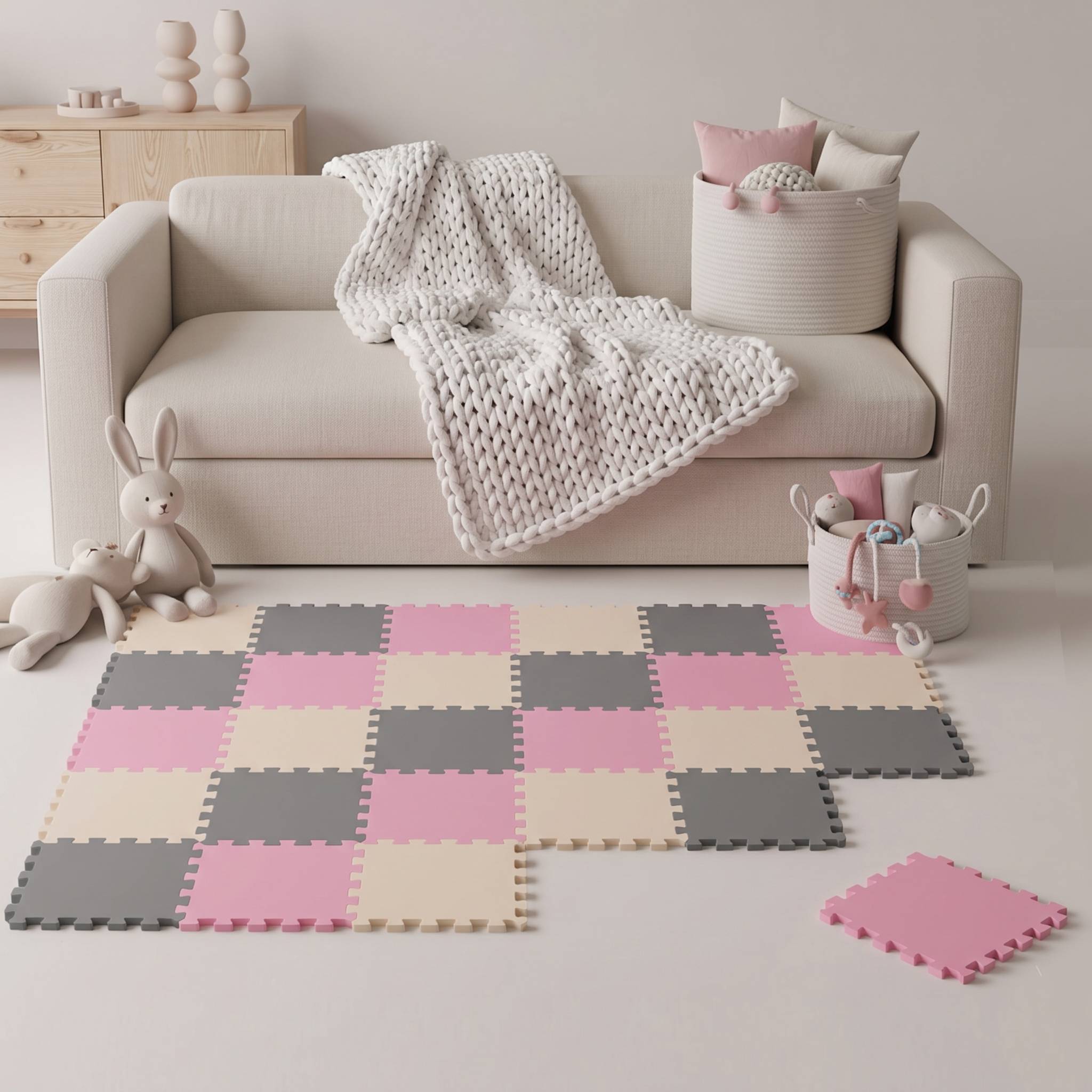 27 Teile Baby Kinder Puzzlematte ab Null - 30x30 Puzzle Spielmatte Krabbelmatte