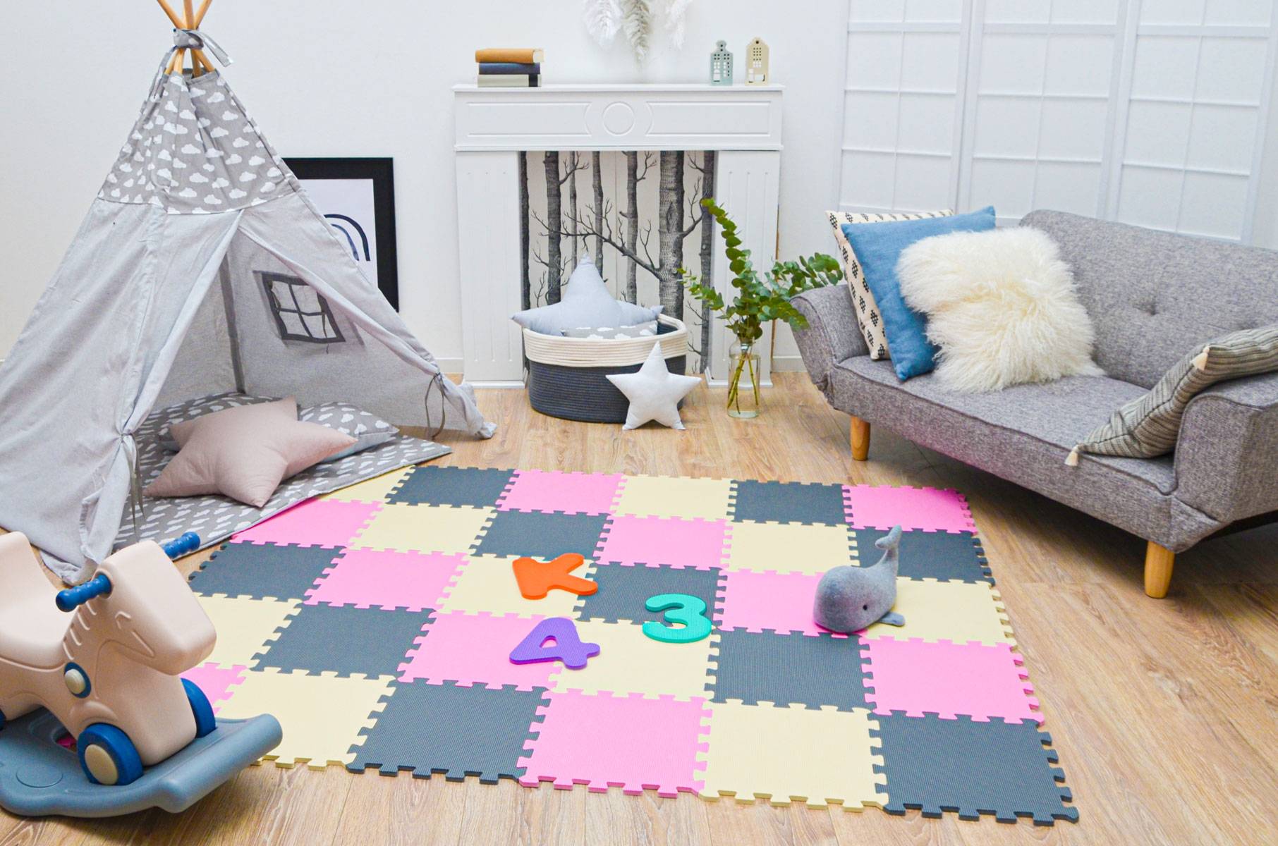 27 Teile Baby Kinder Puzzlematte ab Null - 30x30 Puzzle Spielmatte Krabbelmatte