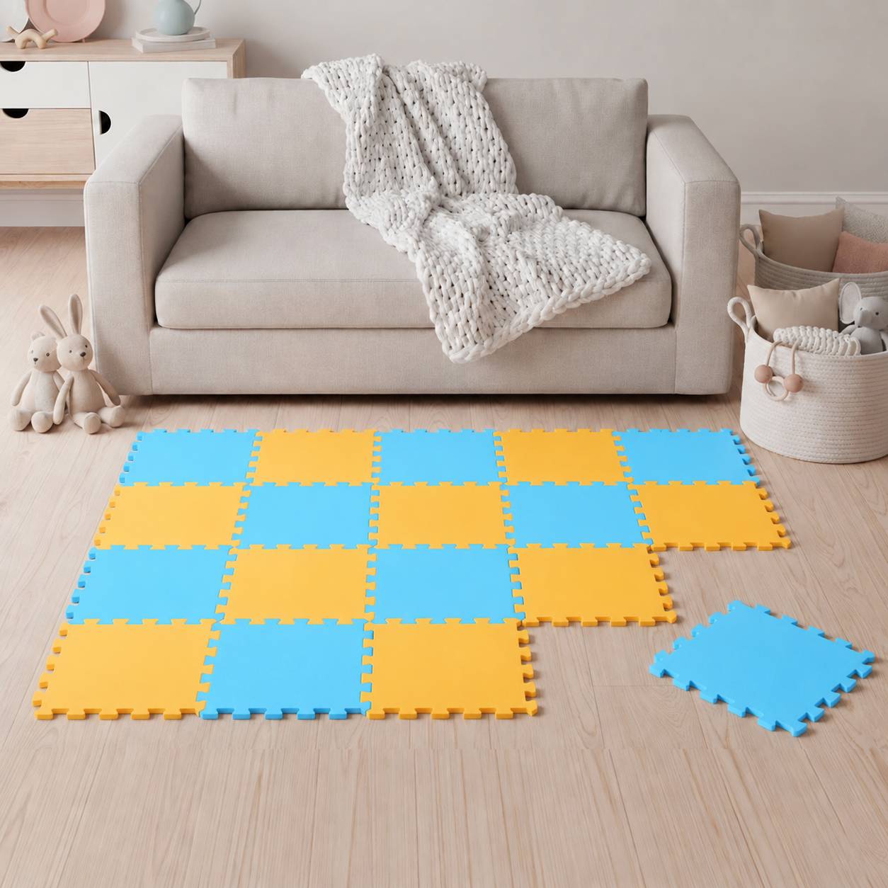 18 Teile Baby Kinder Puzzlematte ab Null - 30x30 Puzzle Spielmatte Krabbelmatte