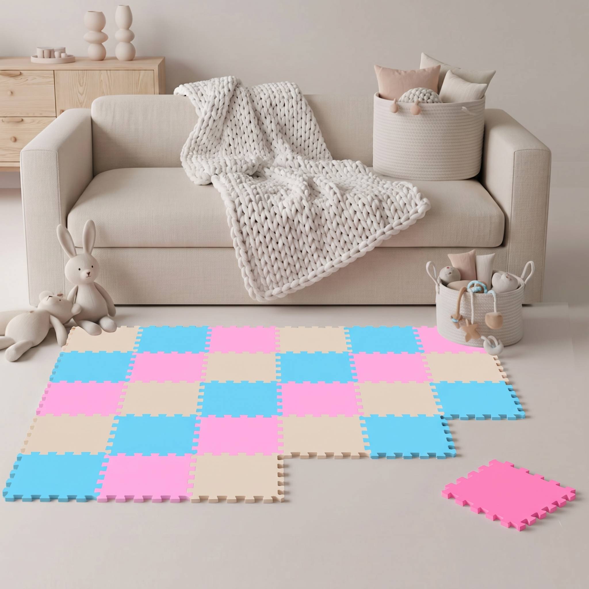 27 Teile Baby Kinder Puzzlematte ab Null - 30x30 Puzzle Spielmatte Krabbelmatte