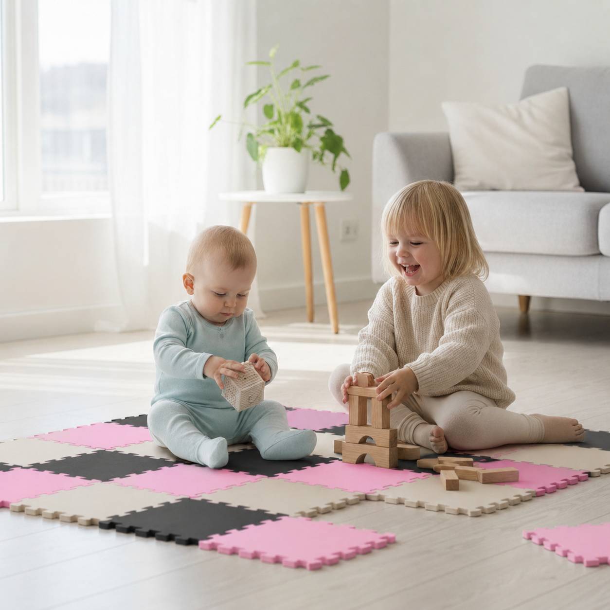 27 Teile Baby Kinder Puzzlematte ab Null - 30x30 Puzzle Spielmatte Krabbelmatte