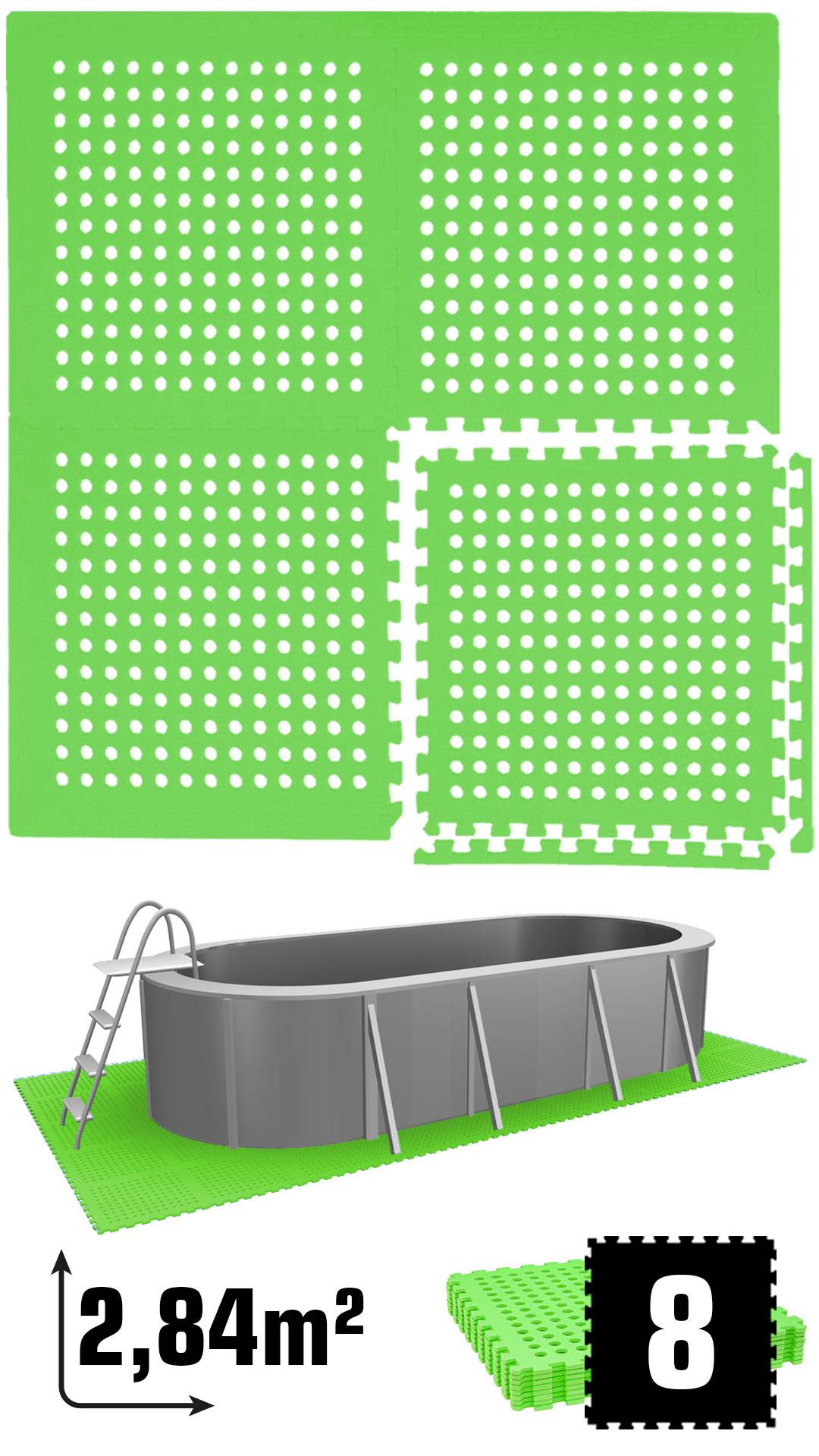 2,8 m² Poolunterlage - 8 EVA Matten 62x62 - Unterlegmatten Set - Pool Unterlage