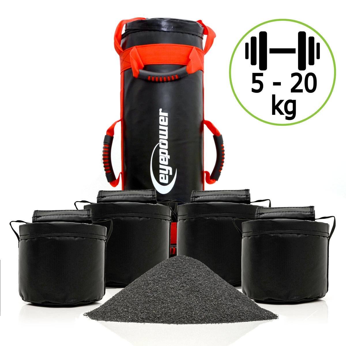 20kg Profi Power Bag mit 4 Wasserdichten Kettlebell Gewichten 6 Griffe Sandbag