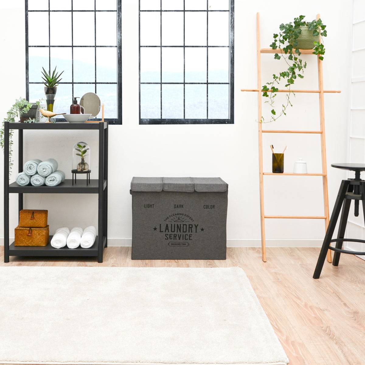 Wäschekorb 3 Fächer - 84L Wäschesammler Anthrazit mit Deckel - Wäsche Organizer