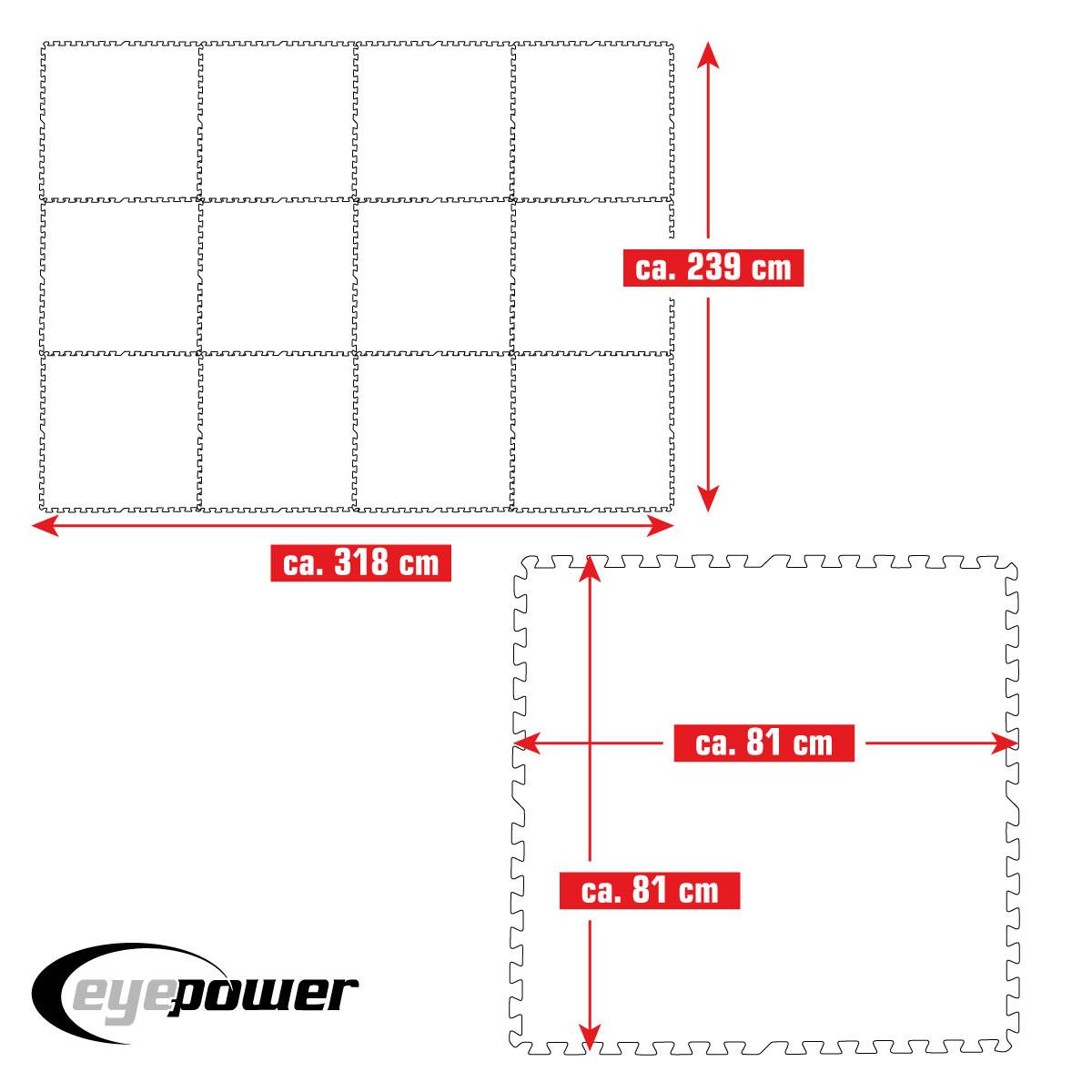7,6 m² Poolunterlage - 12 EVA Matten 81x81 Pool Unterlage - Unterlegmatten Set
