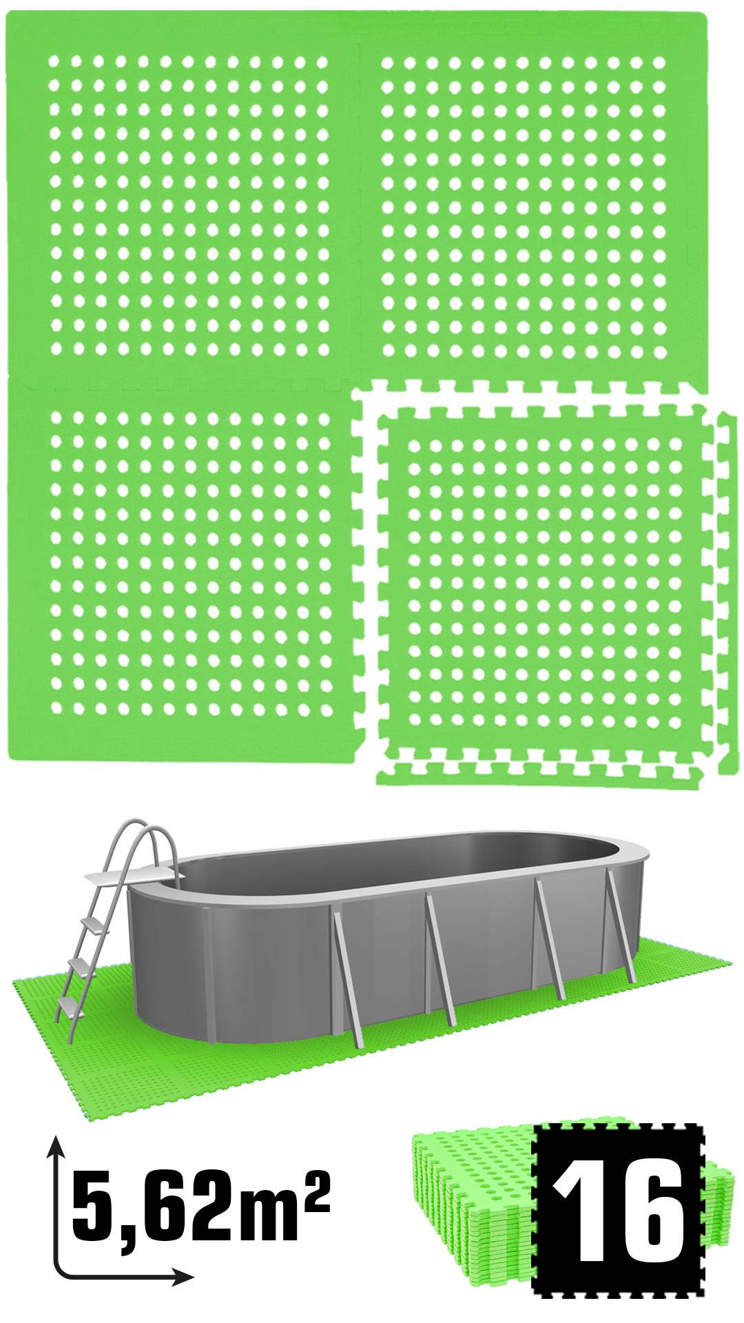 5,6 m² Poolunterlage - 16 EVA Matten 62x62 - Unterlegmatten Set - Pool Unterlage