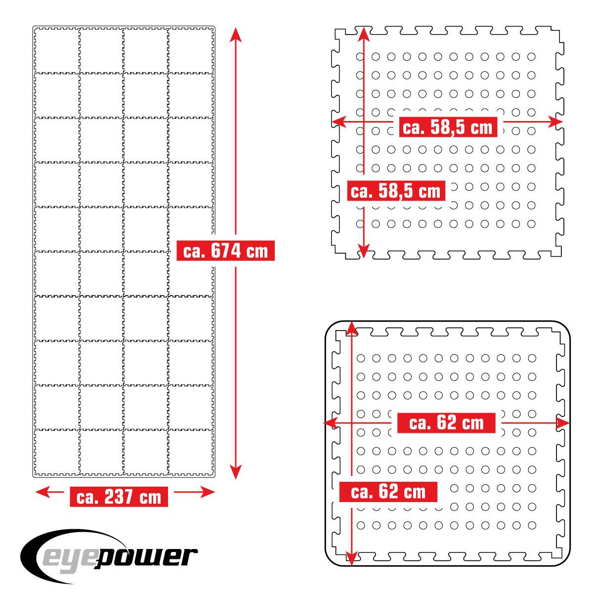 16 m² Poolunterlage - 44 EVA Matten 62x62 - Unterlegmatten Set - Pool Unterlage
