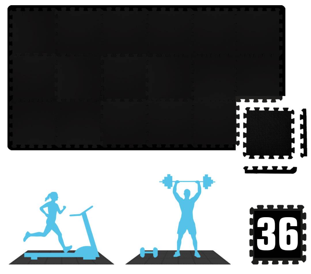 36x Fitness Bodenschutzmatte - 30x30 EVA Matte Sport Bodenmatte für Fitnessraum