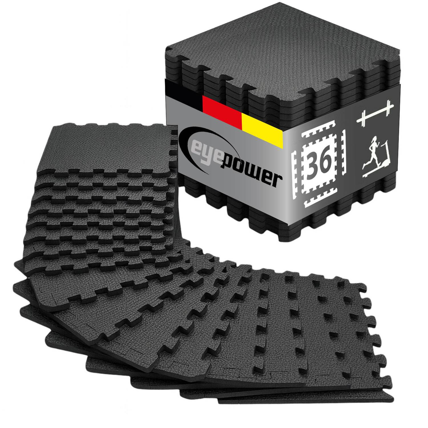 36 Puzzlematten Bodenschutz Fitness - 30x30 Schwarz - Sport Bodenmatte Home Gym