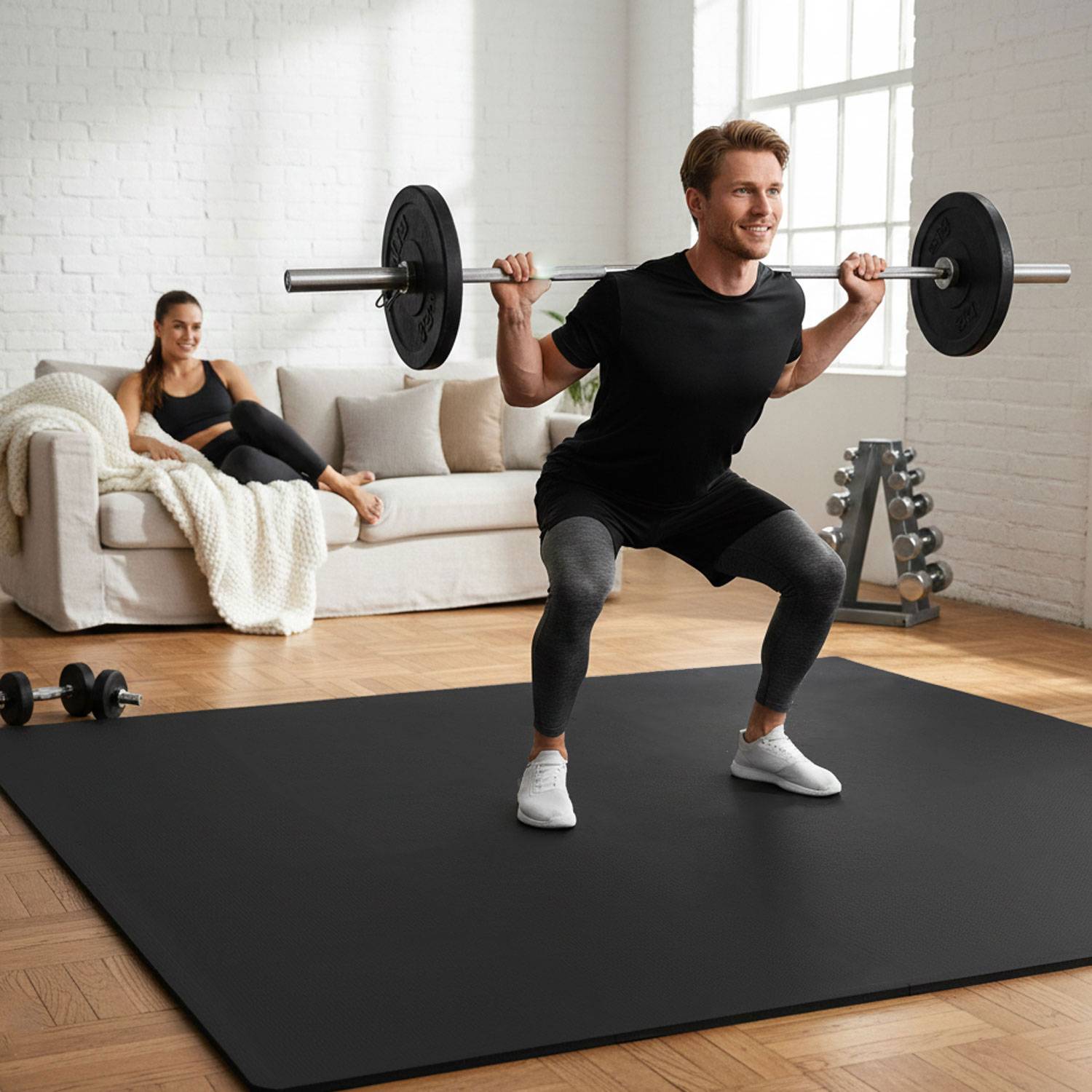 18 Puzzlematten Bodenschutz Fitness - 30x30 Schwarz - Sport Bodenmatte Home Gym