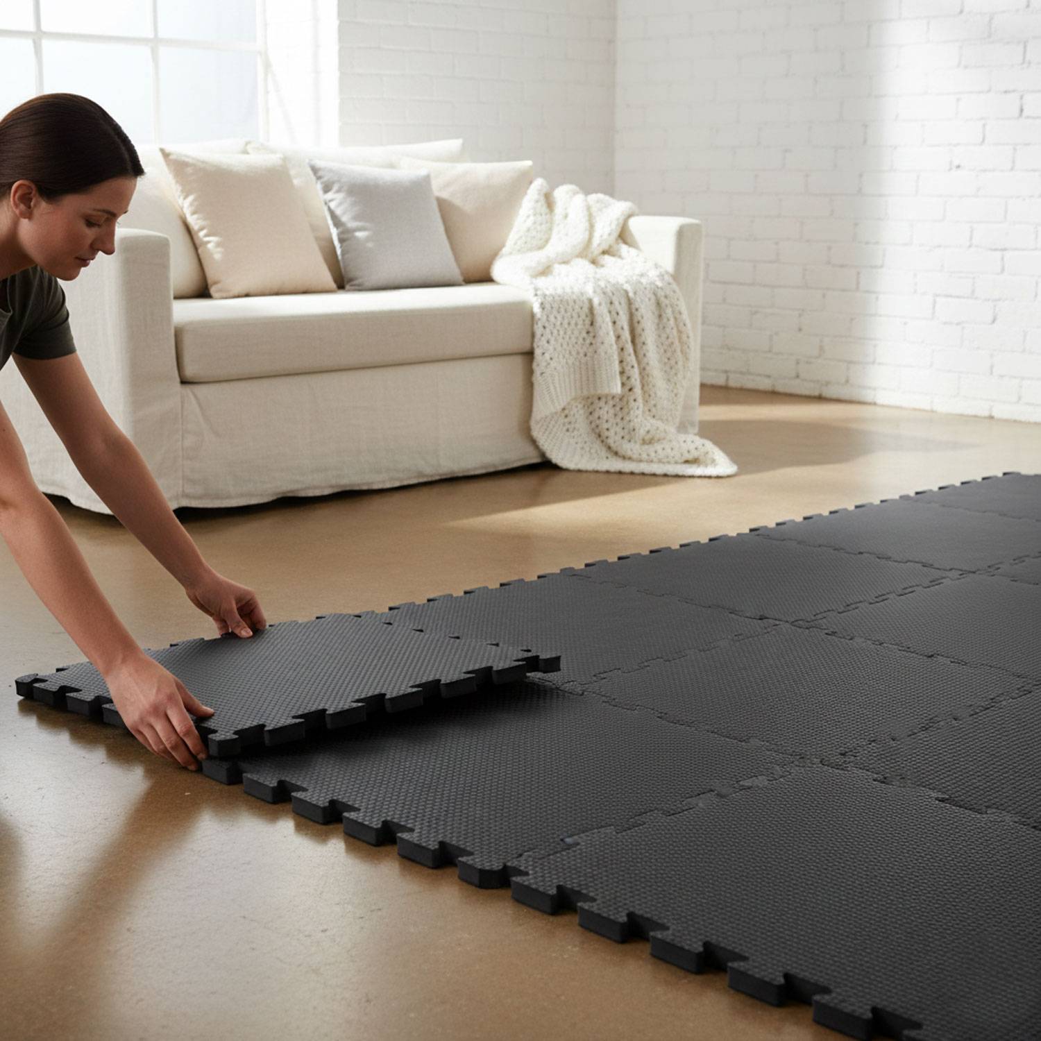 18 Puzzlematten Bodenschutz Fitness - 30x30 Schwarz - Sport Bodenmatte Home Gym