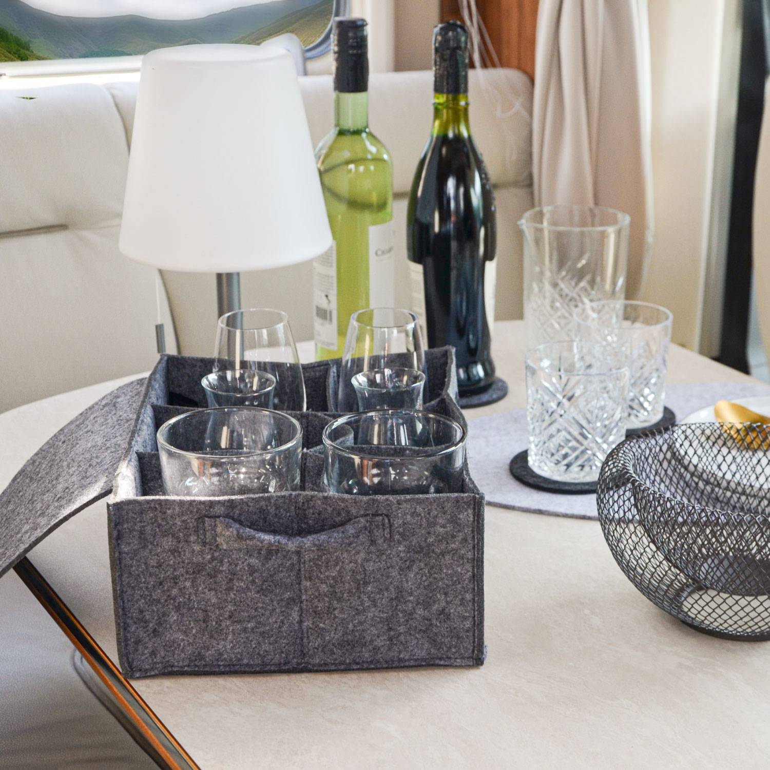 Filz Tassenhalter Camping - 28x21 Glashalter - Wohnmobil Geschirr Aufbewahrung