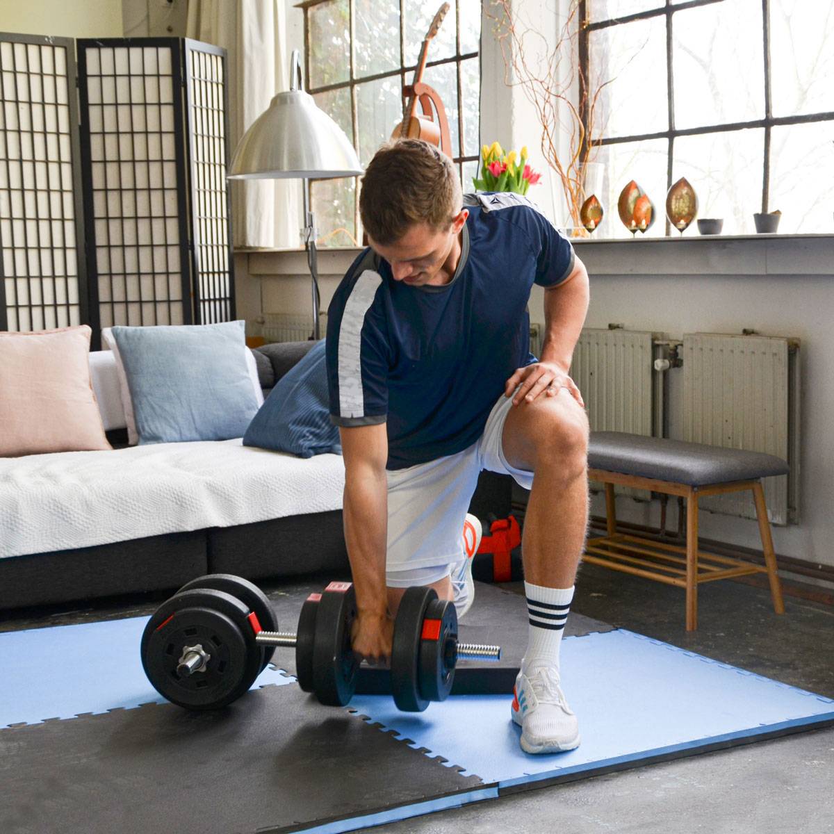 2,5cm Fitnessmatte 1,6qm - 2er Set 90x90cm Bodenschutzmatte - Fitness Bodenmatte