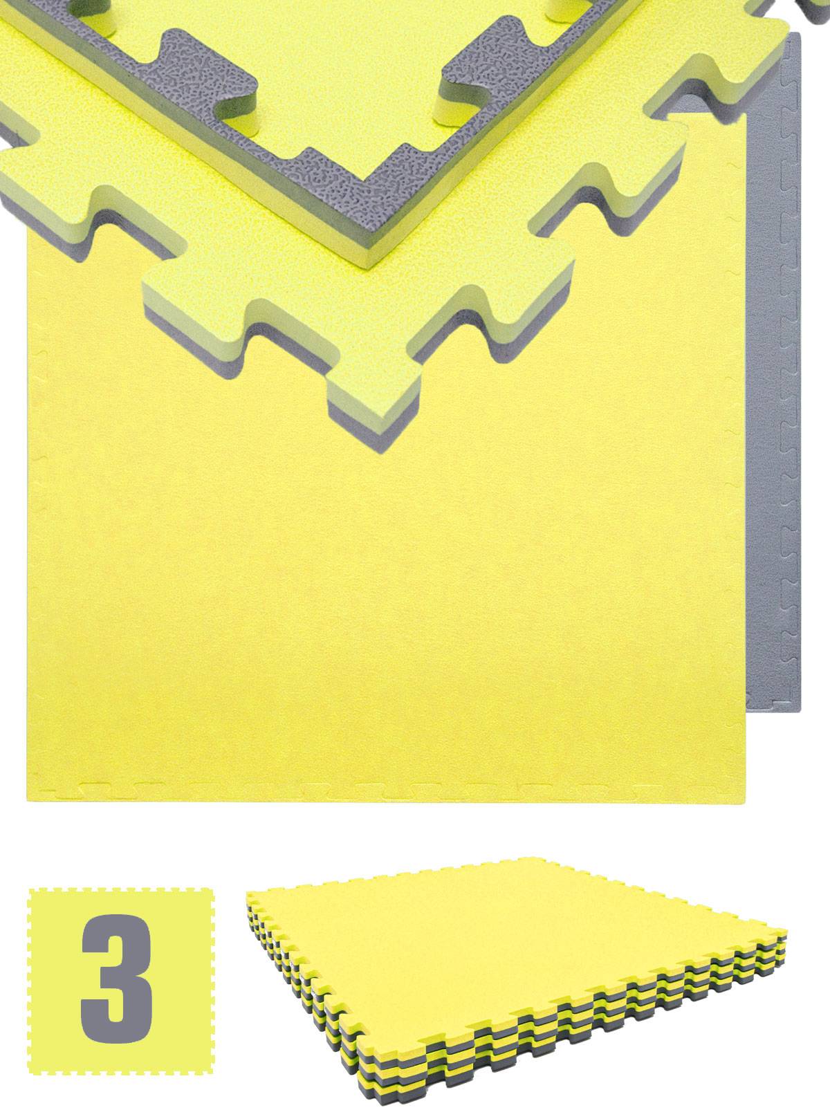 2.4qm Profi Fitnessmatte 2cm - 3er Set 90x90 Bodenschutzmatte für Fitnessgeräte